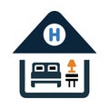 hotel, Hostel, guest, bed, guest on bed, hostel icon