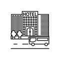 Black line icon for Hotel, check and building