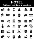 Hotel icon set. Black icons collection. Royalty Free Stock Photo