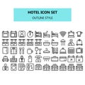 Hotel icon set in pixel perfect. Outline or line icons style Royalty Free Stock Photo