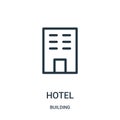 hotel icon vector from building collection. Thin line hotel outline icon vector illustration Royalty Free Stock Photo