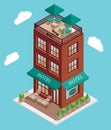 Hotel icon in vector isometric style. Illustration in flat 3d design. Hotel building isolated element. City urban Royalty Free Stock Photo