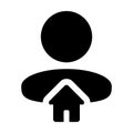 Hotel icon vector with person profile avatar male user in a flat color glyph pictogram Royalty Free Stock Photo