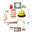 Hotel icons set, cartoon style Royalty Free Stock Photo