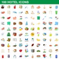 100 hotel icons set, cartoon style Royalty Free Stock Photo