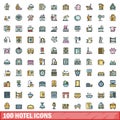 100 hotel icons set, color line style Royalty Free Stock Photo