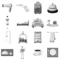 Hotel icons set, gray monochrome style