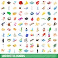 100 hotel icons set, isometric 3d style Royalty Free Stock Photo