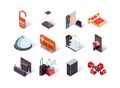 Hotel infrastructure isometric icons set.