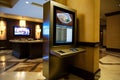 Hotel interior, digital signage, kiosk touch. Generative AI