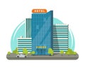 Hotel isolated on city street vector illustration, flat modern skyscraper hotel building near road Royalty Free Stock Photo