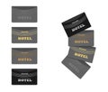 Hotel key card holder vector template set. Keycard sleeve. Horizontal black and gray envelopes with text sample