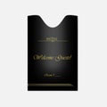 Hotel key card holder - vertical black envelope with golden text sample