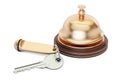 Hotel key and reception bell, 3D rendering Royalty Free Stock Photo