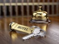 Hotel key and reception bell Royalty Free Stock Photo