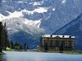 Hotel between the lake and the mountains Royalty Free Stock Photo