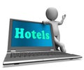 Hotel Laptop Shows Motel Hotel And Rooms Royalty Free Stock Photo