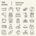 Hotel line icon set, travel symbols set collection or vector sketches. Hotels services signs set for computer web, the Royalty Free Stock Photo