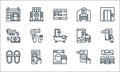 Hotel line icons. linear set. quality vector line set such as bedroom, washer machine, slippers, hand, smartphone, key, smartphone Royalty Free Stock Photo