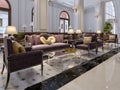 Hotel lobby in classic style with luxurious art deco furniture and mosaic tile hall. Royalty Free Stock Photo