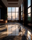 Hotel lobby with shiny marble floor and elevator 1695526173724 1 Royalty Free Stock Photo