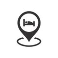 Hotel location pin for map with bed symbol