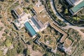 Hotel with long terraces and swimming pools. Amanzoe, Peloponnese, Greece. Top view Royalty Free Stock Photo
