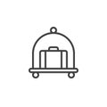 Hotel luggage cart with suitcase line icon