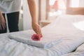 Hotel maid doing room service. Royalty Free Stock Photo