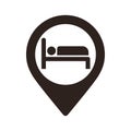 Hotel map pin. Hostel location pin. GPS hotel location symbol for apps and websites