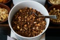 Hotel morning breakfast buffet food set with corn flakes Royalty Free Stock Photo