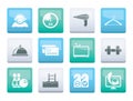 Hotel and motel amenity icons over color background Royalty Free Stock Photo