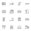 Hotel, motel line icons set