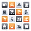 Hotel and motel room facilities icons over color background Royalty Free Stock Photo