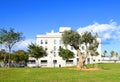 Hotel Neptuno in Playa de Valencia beach. City street in Spain