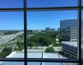 Hotel or office window skyline view