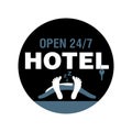 Hotel Open 24 7 logo - circlular street sign