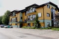 Hotel and parking lot in Ikskile, Latvia Royalty Free Stock Photo