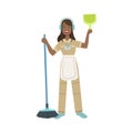 Hotel Professional Maid With Dustpan And Broom Illustration