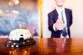 Hotel reception bell receptionist greeting handshake Royalty Free Stock Photo