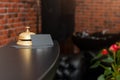 Hotel reception counter desk with service bell. Hotel Concierge call bell Royalty Free Stock Photo