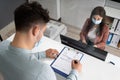 Hotel Reception Desk Protected By Medical Mask Royalty Free Stock Photo