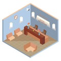 Hotel reception interior in vector isometric style. Illustration in flat 3d design. Hotel lobby room