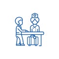 Hotel reception,receptionist at the table line icon concept. Hotel reception,receptionist at the table flat vector