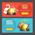 Hotel Reception Service Banner Horizontal Set with Realistic Detailed 3d Elements. Vector