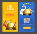 Hotel Reception Service Banner Vertical Set with Realistic Detailed 3d Elements. Vector