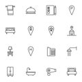 Hotel related line icons set