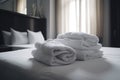 resort towel service hotel home luxury white fresh bed room. Generative AI.