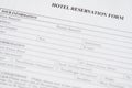 Hotel reservation form. Hotel service. Reception desk, registration. Close up. Selective focus. Royalty Free Stock Photo