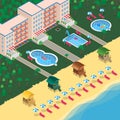 Hotel resort vector 3d isometric illustration. Summer vcation and holiday travel design elements Royalty Free Stock Photo